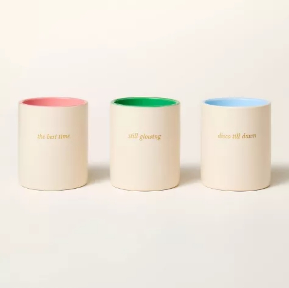 Kate Spade Ceramic Jar Candle Gift Set Cream/Green/Pink/Blue 3 Candles